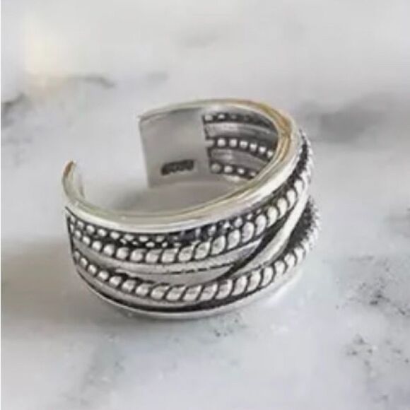 The Boho Weave Ring wide band adjustable in 925 silver - Picture 8 of 9